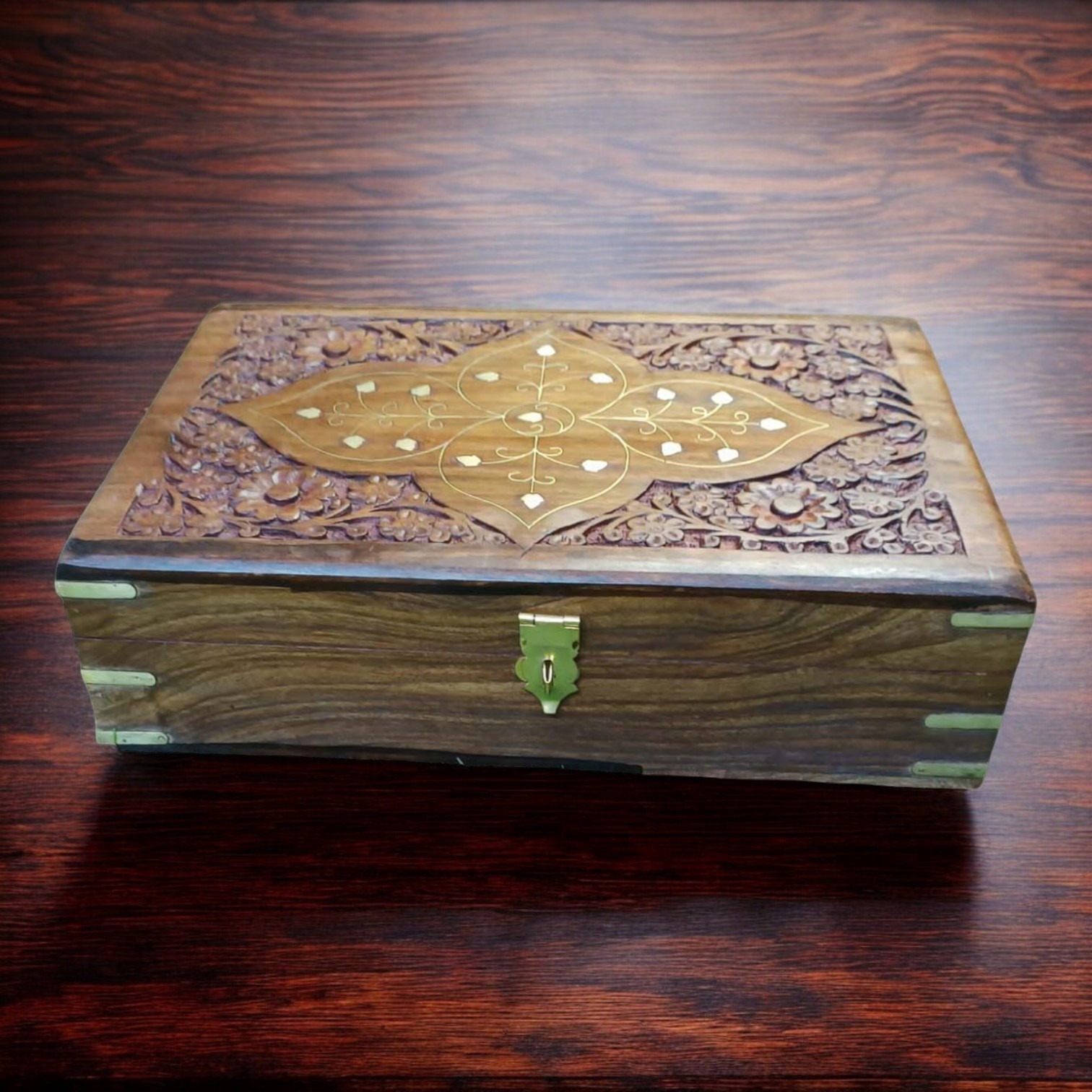 Sold By ZAIN HOME DECOR Jewellery Box Carving with Brass Inlay