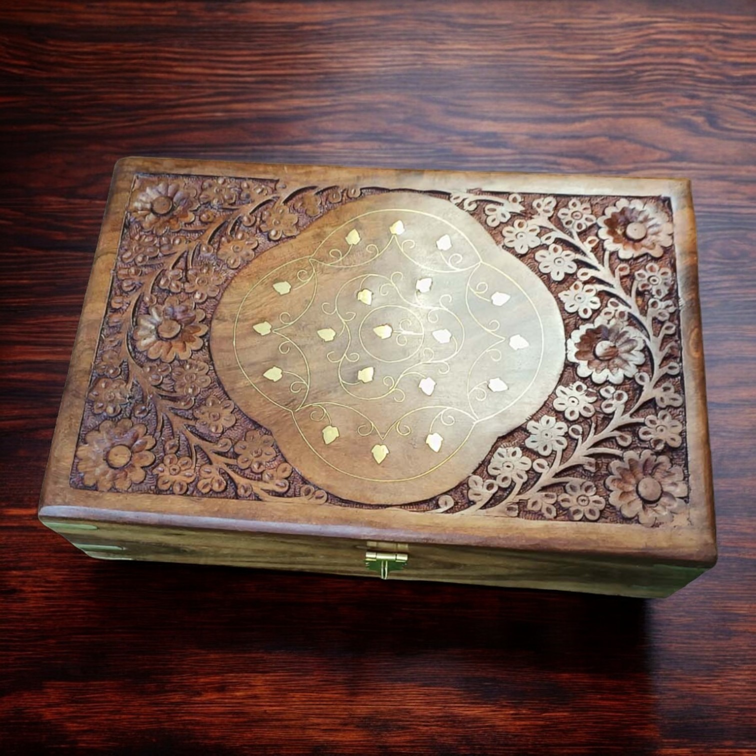 Sold By ZAIN HOME DECOR Jewellery Box Carving with Brass Inlay