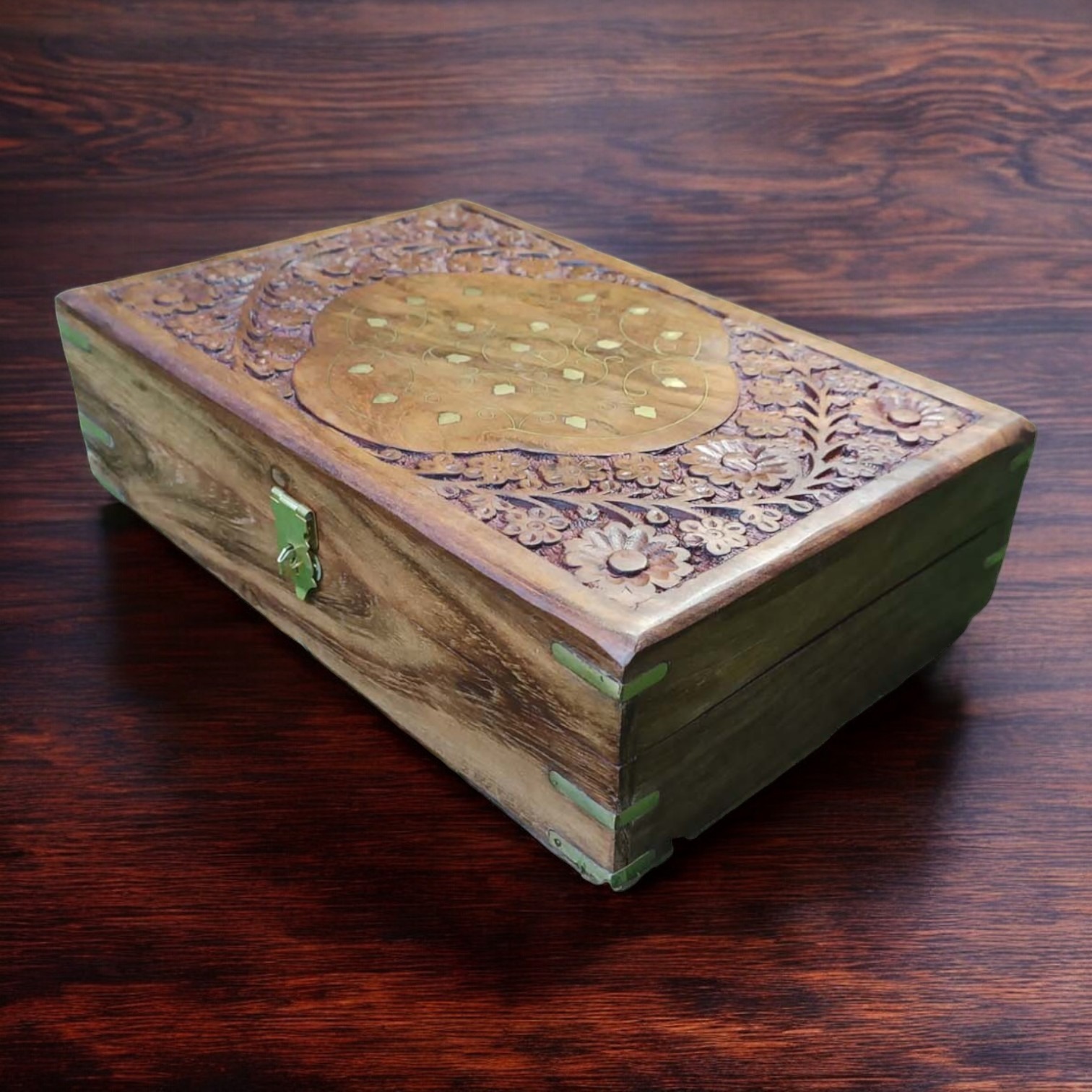 Sold By ZAIN HOME DECOR Jewellery Box Carving with Brass Inlay