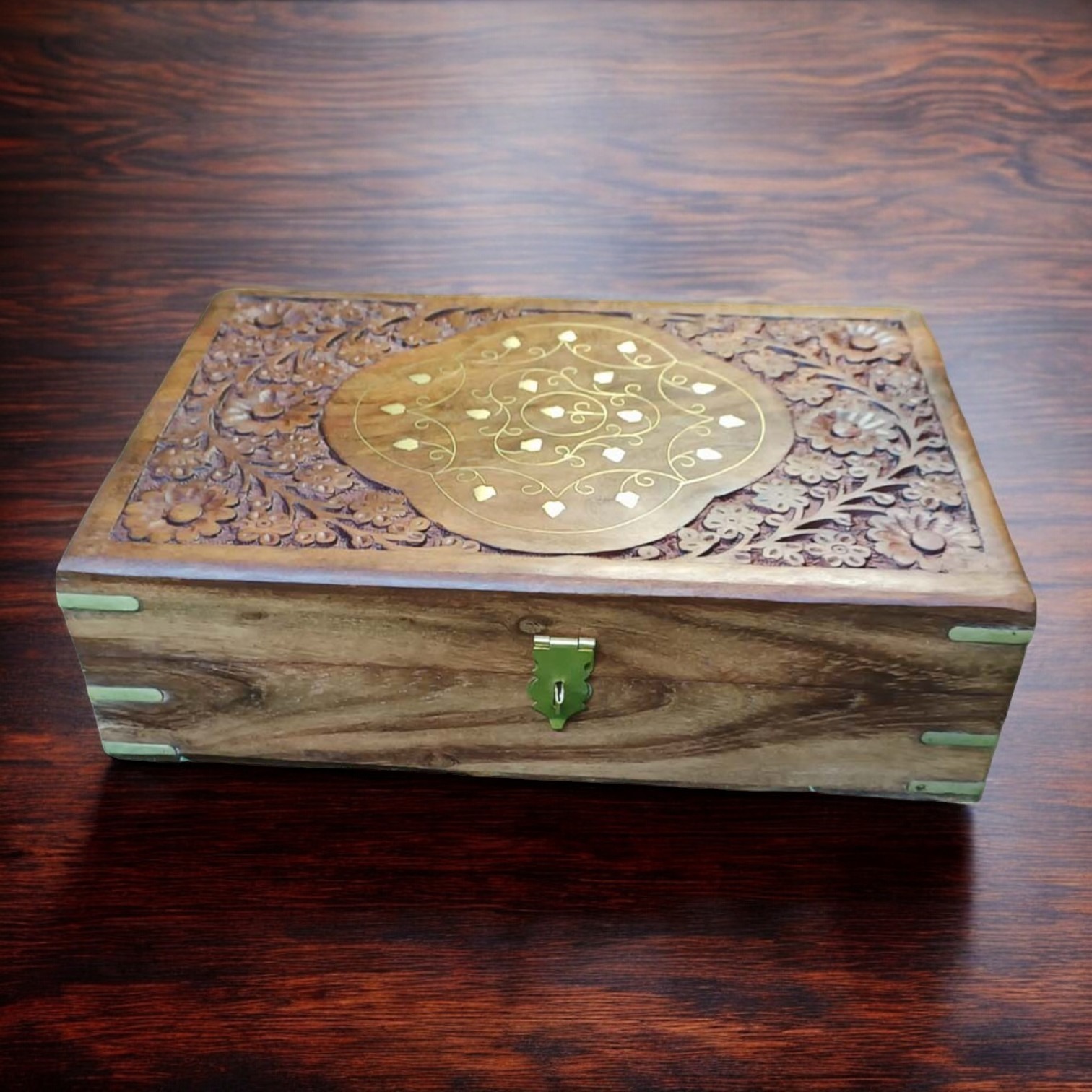 Sold By ZAIN HOME DECOR Jewellery Box Carving with Brass Inlay