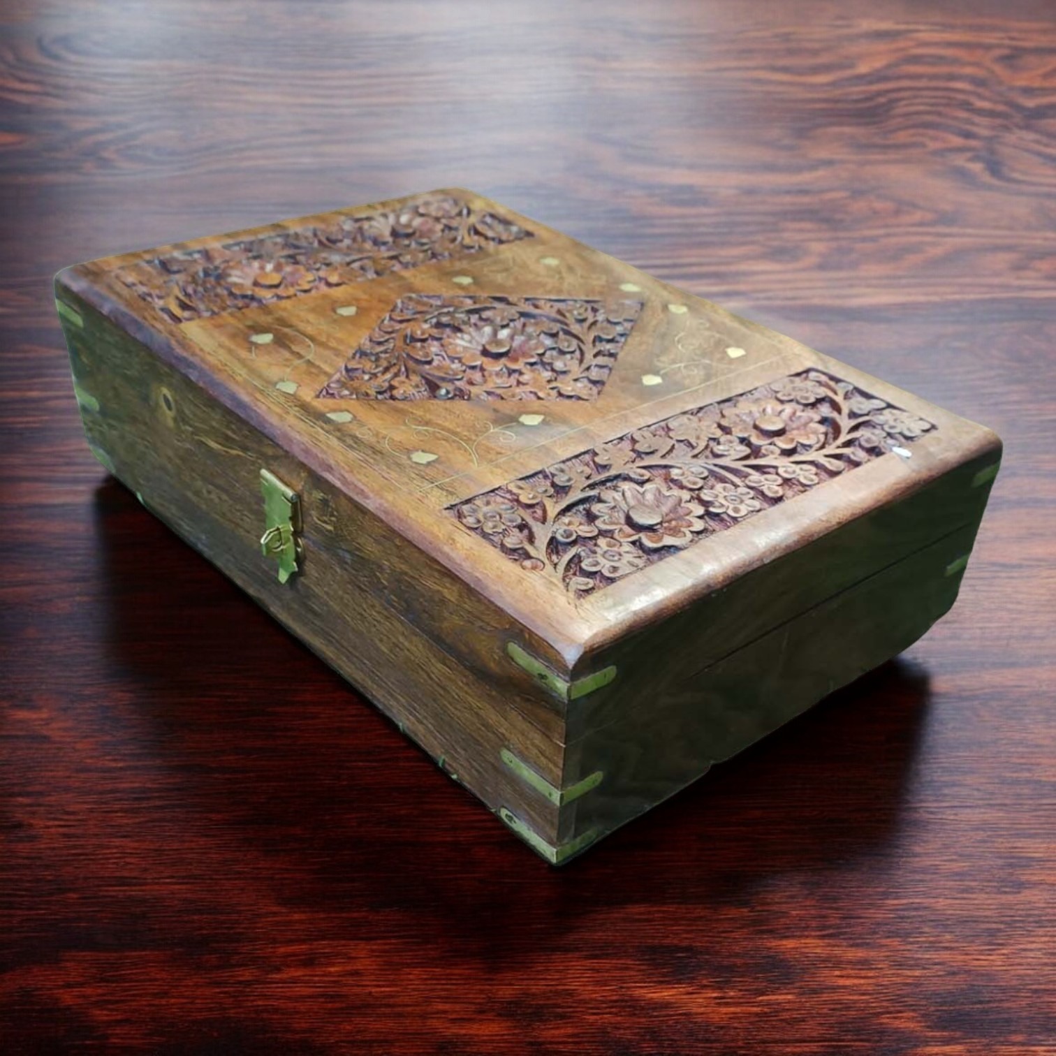 Sold By ZAIN HOME DECOR Jewellery Box Carving with Brass Inlay