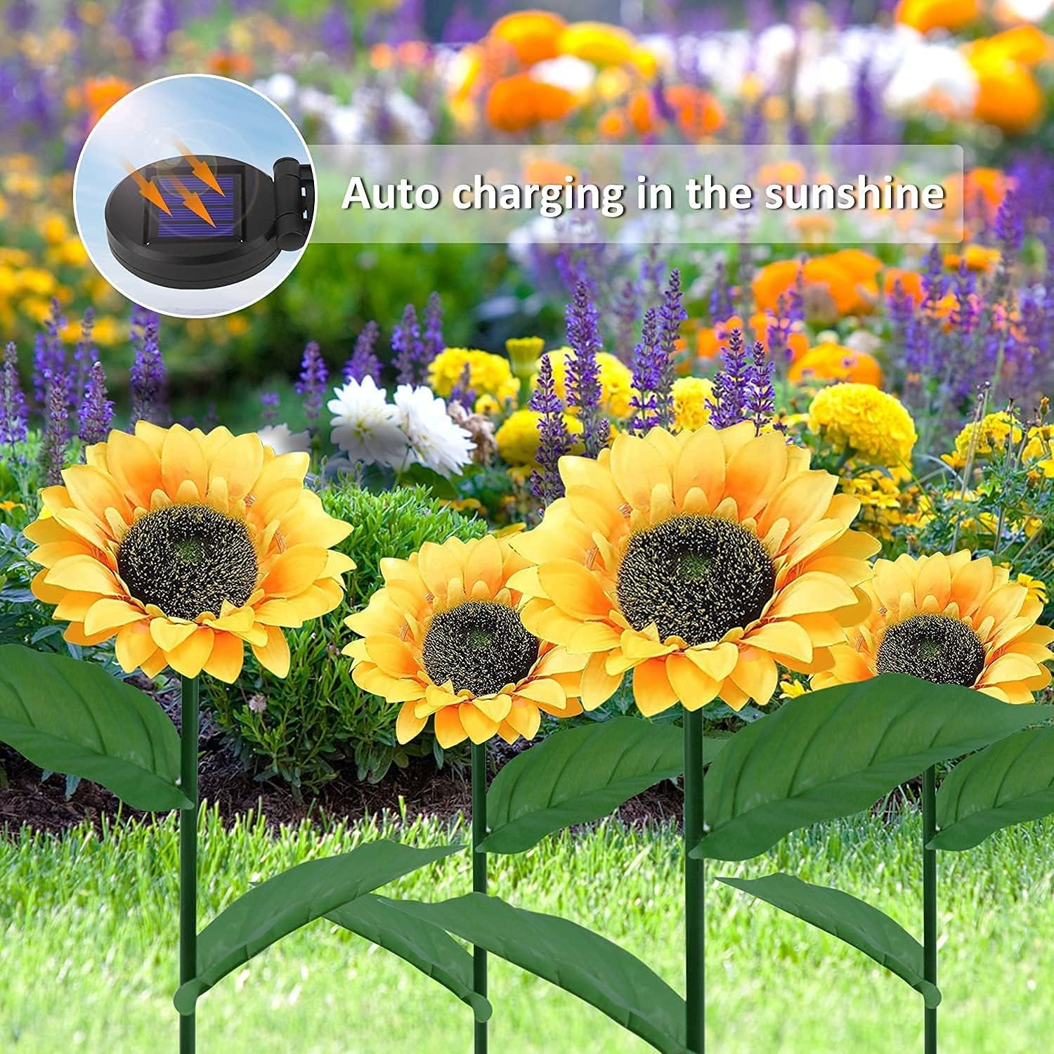 Sunflower Outdoor Solar Lights | LED Light | with Flash Mode | Starburst Swaying Solar Garden Light, Warm Garden Light | Outdoor Decoration | Waterproof | Path Lights for Pots, Balcon, Pathway - 0.500