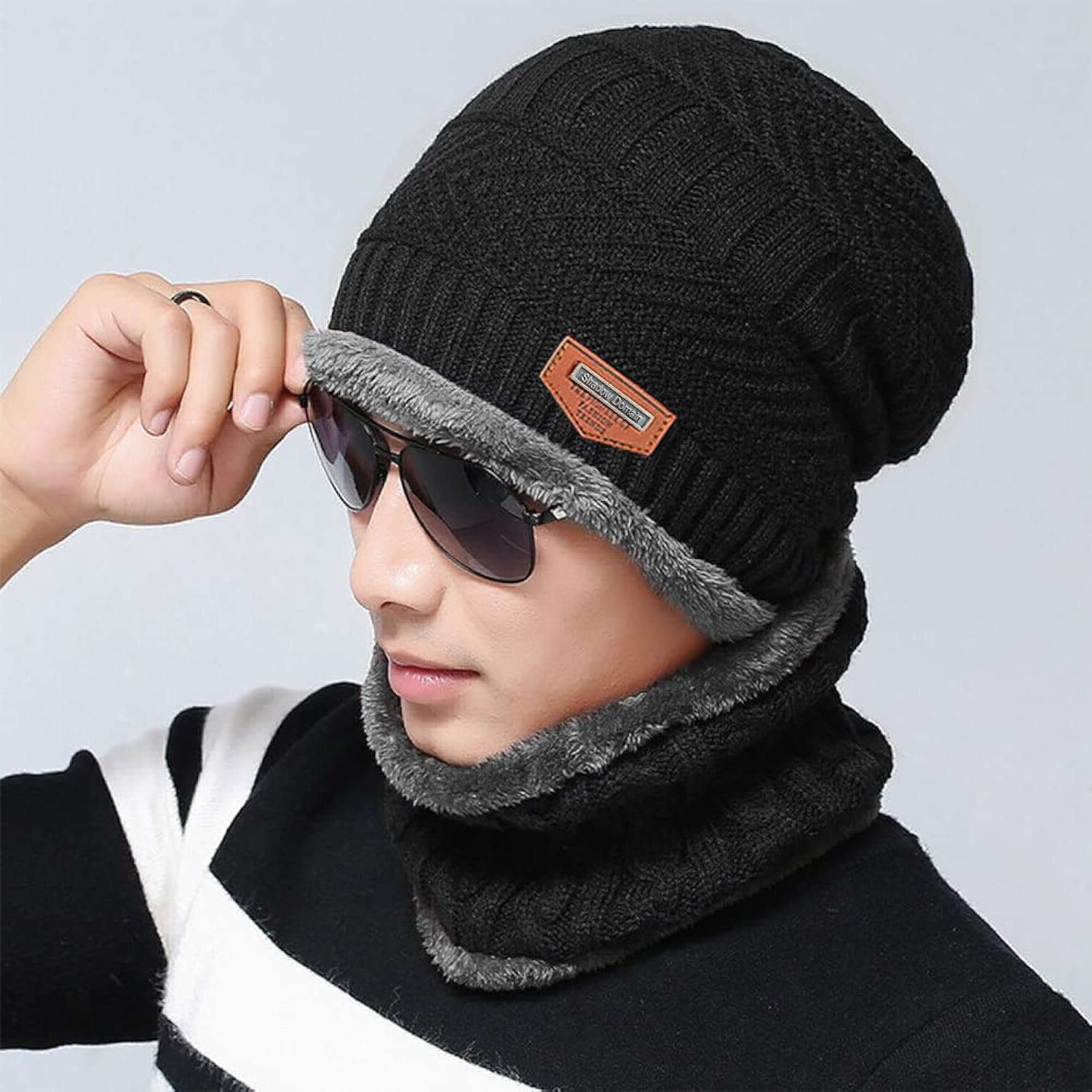 Hat Scarf Set Winter Warm Knit Hat Thick Skull Cap for Men and Women