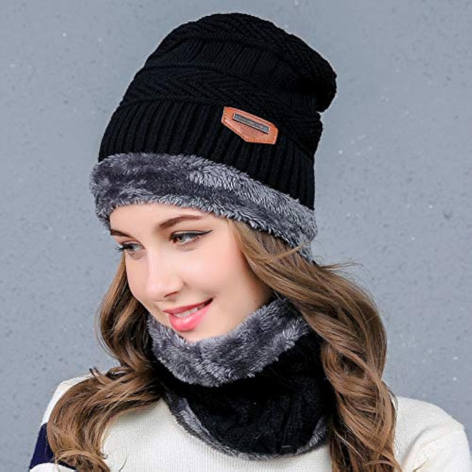 Hat Scarf Set Winter Warm Knit Hat Thick Skull Cap for Men and Women