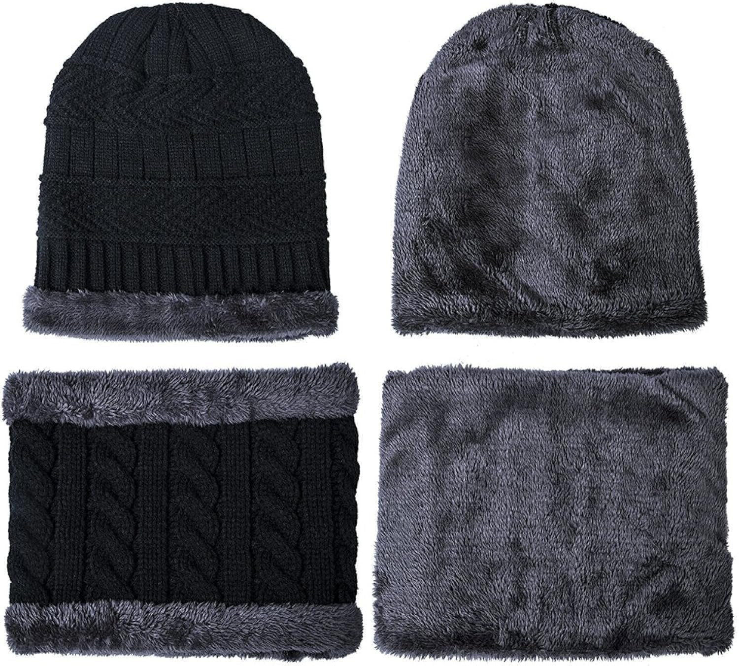 Hat Scarf Set Winter Warm Knit Hat Thick Skull Cap for Men and Women