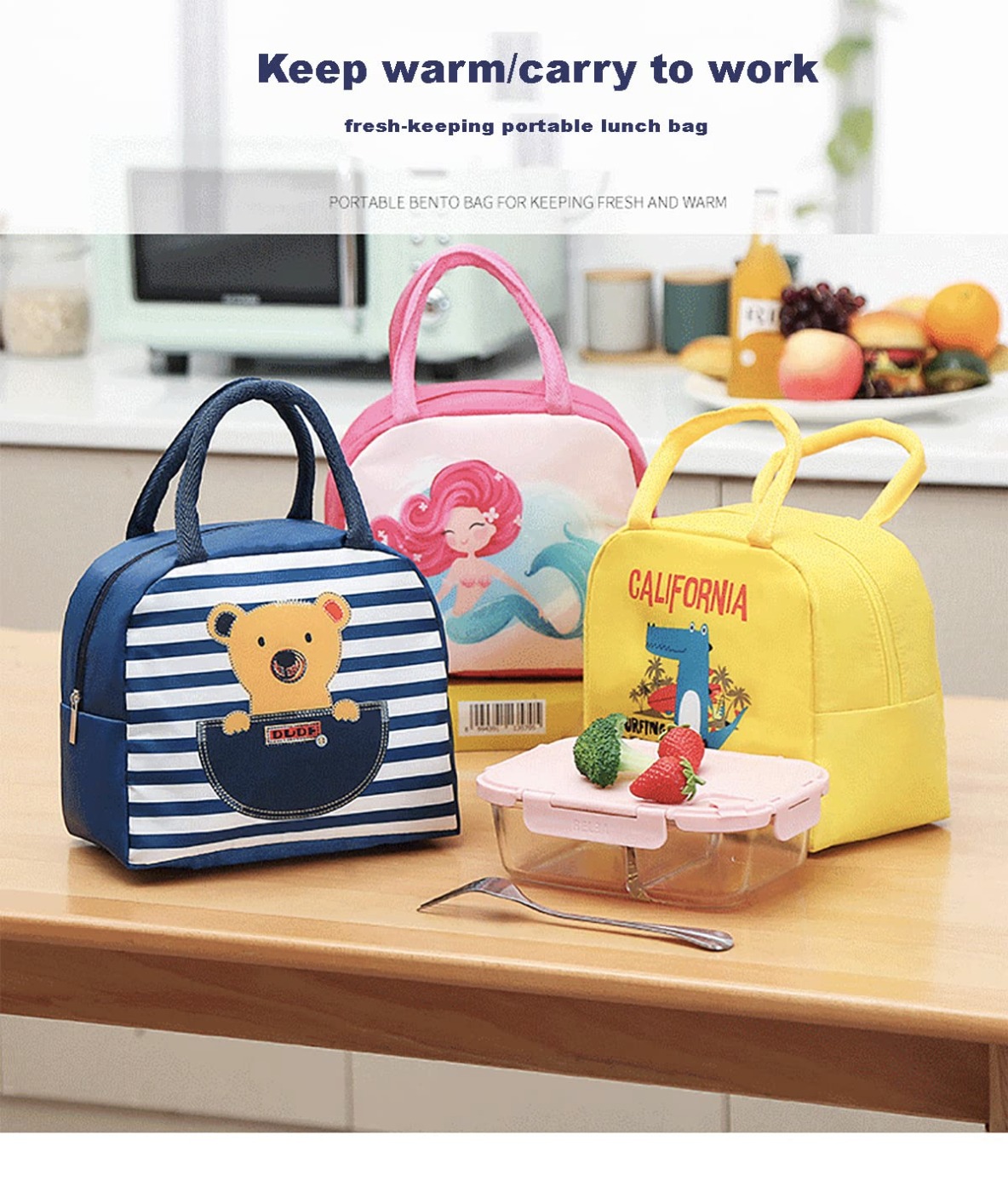 nsulated Lunch Box Bag Soft Leakproof Lunch Bag for Kids Men Women, Durable Thermal Lunch Pail for School Work Office Cartoon Prints