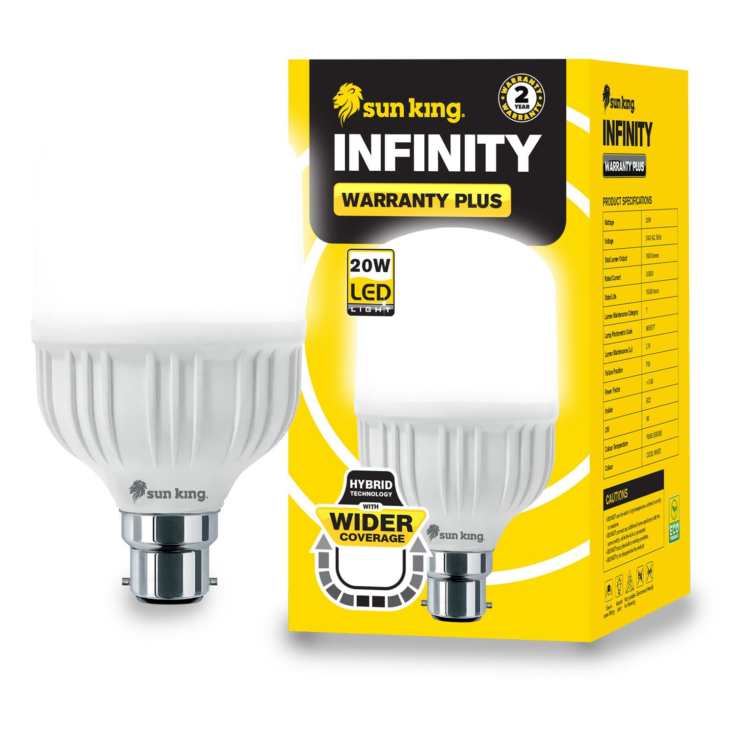 SUN KING - LED Bulb | Infinity Warranty Plus 20 W LED Energy Efficient Bulb , Pack Of 5