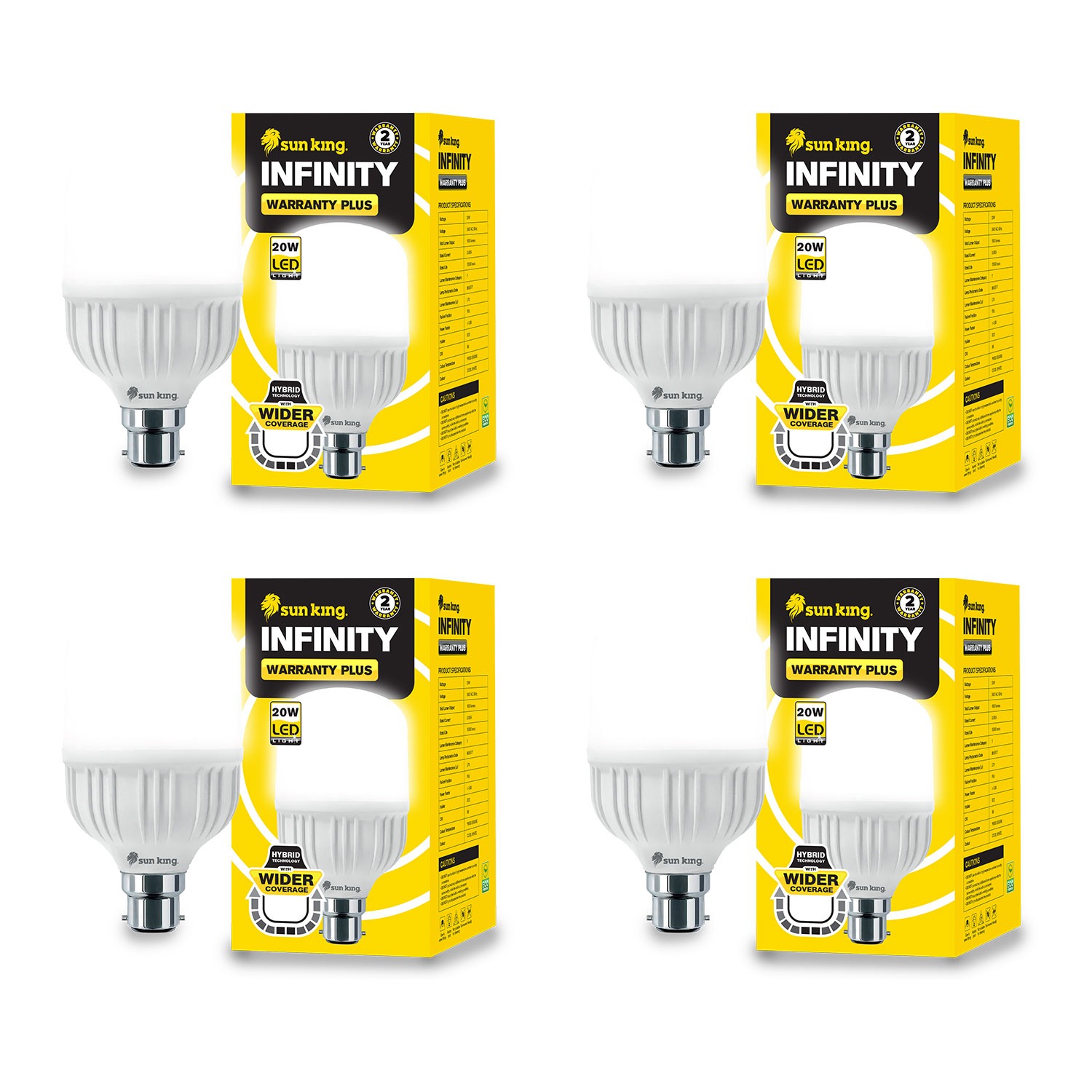 SUN KING - LED Bulb | Infinity Warranty Plus 20 W LED Energy Efficient Bulb , Pack Of 5