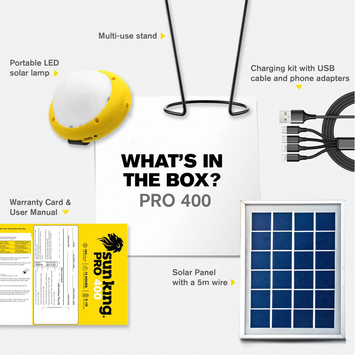 SUN KING - Pro 400 | Super Bright Emergency Solar Light with USB Mobile Charging