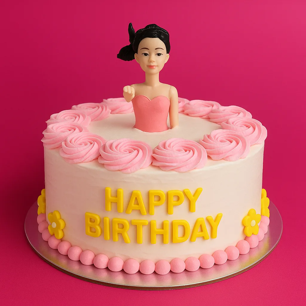 Simple Rosette Half Doll Cake Image