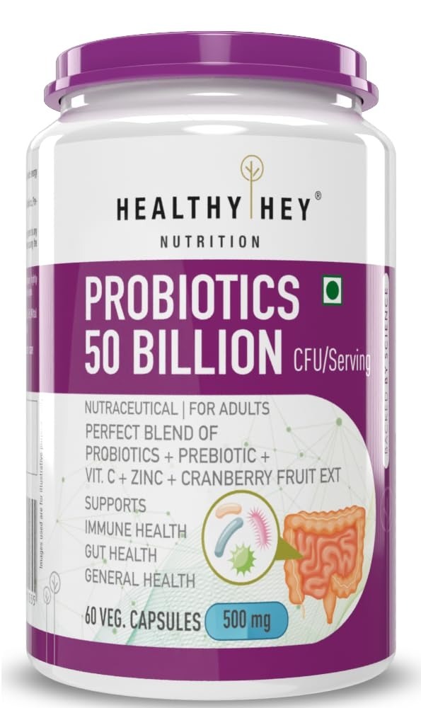 HealthyHey Nutrition Probiotics 50 Billion CFU Multi- Strains, 60 Veg. Capsules, Targeted Release Technology, Stomach Acid Resistant, No Need for Refrigeration, Non-GMO, Gluten-Free