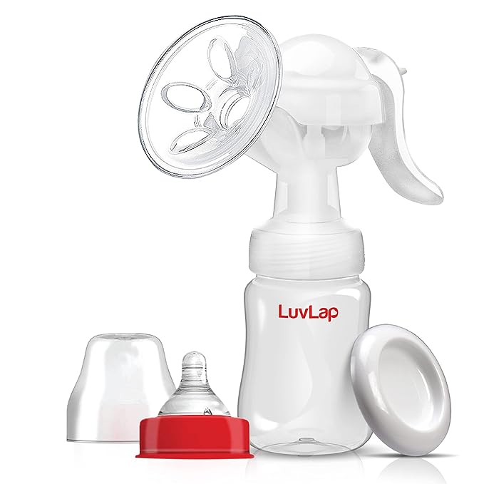 LuvLap Manual Breast Pump, 3 Level Suction Adjustment, 2pcs Breast pads free, Soft & Gentle, BPA Free