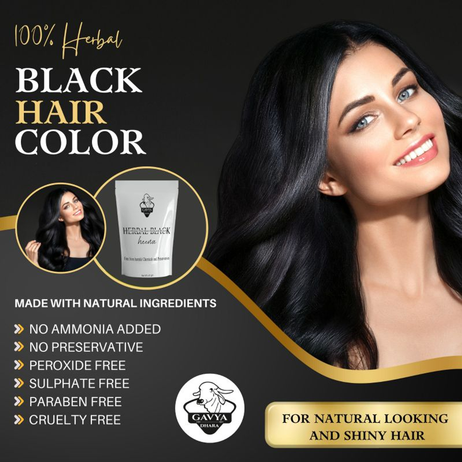 GAVYADHARA Herbal Black Heena (Natural Hair Dye) - 40gm