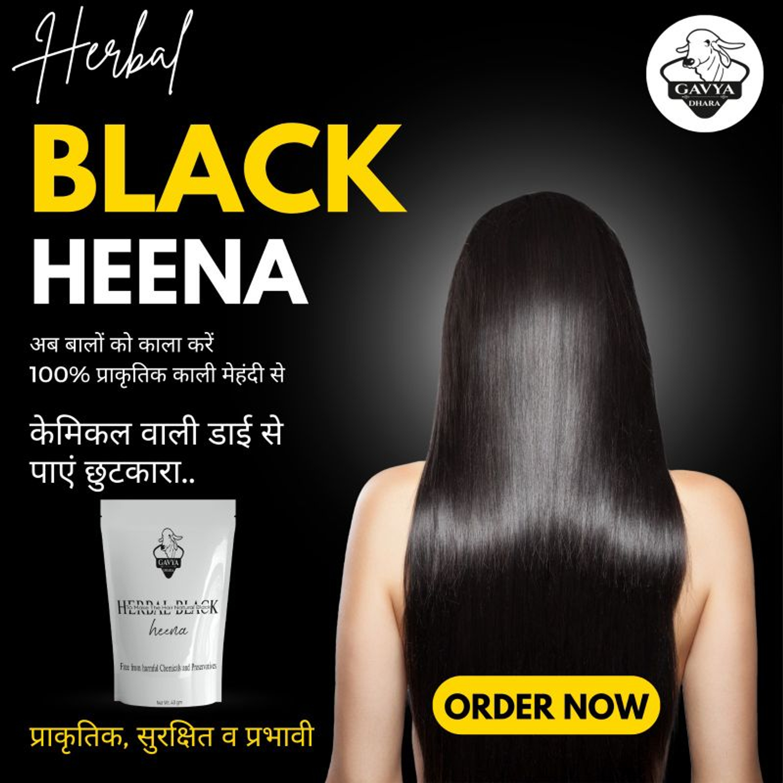 GAVYADHARA Herbal Black Heena (Natural Hair Dye) - 40gm