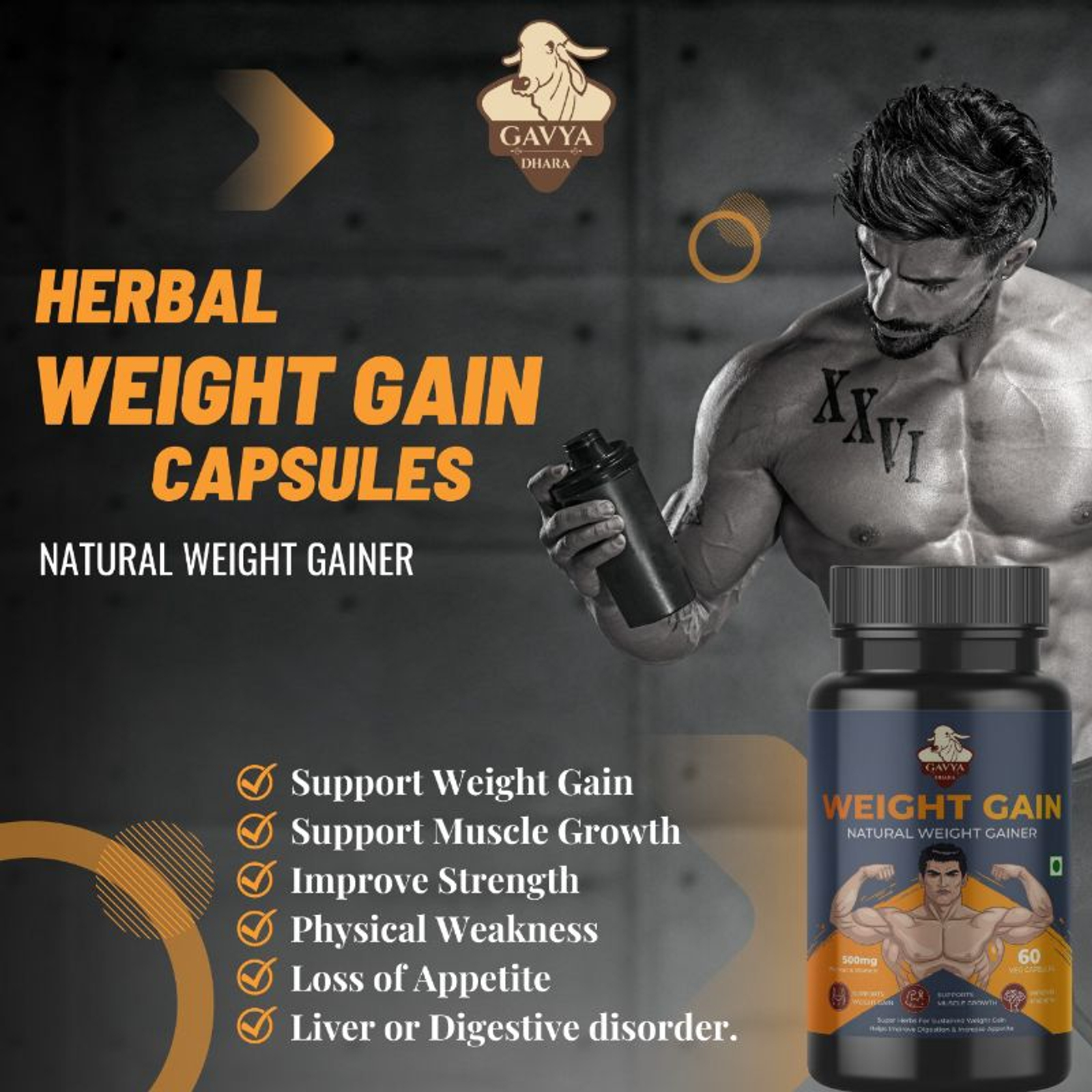 GAVYADHARA Herbal Capsules for Weight Gain - 60 Capsules