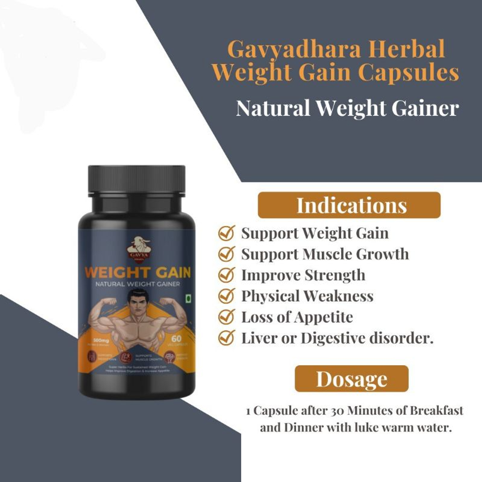 GAVYADHARA Herbal Capsules for Weight Gain - 60 Capsules