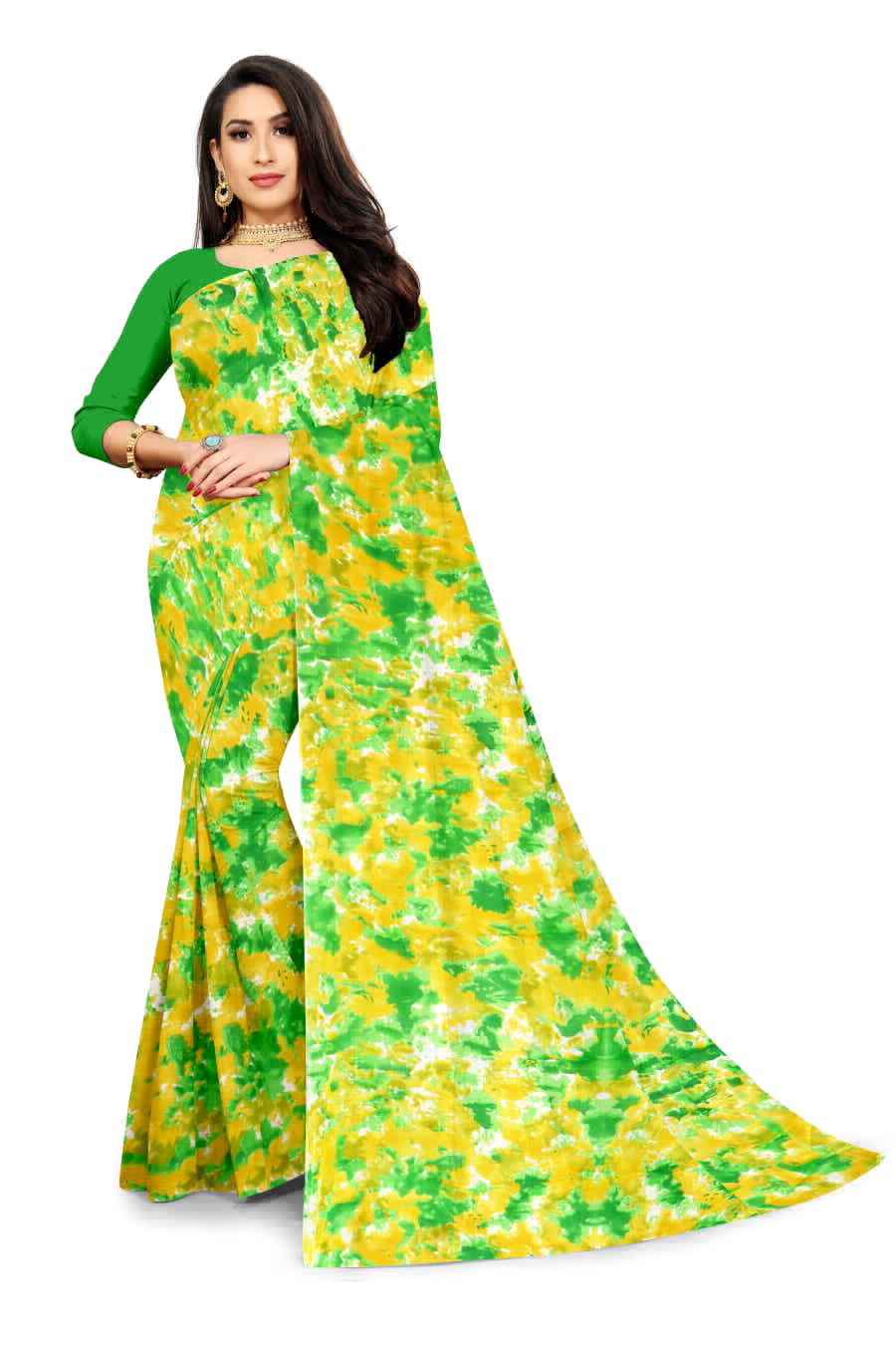 Marble Chiffon Saree  - Green