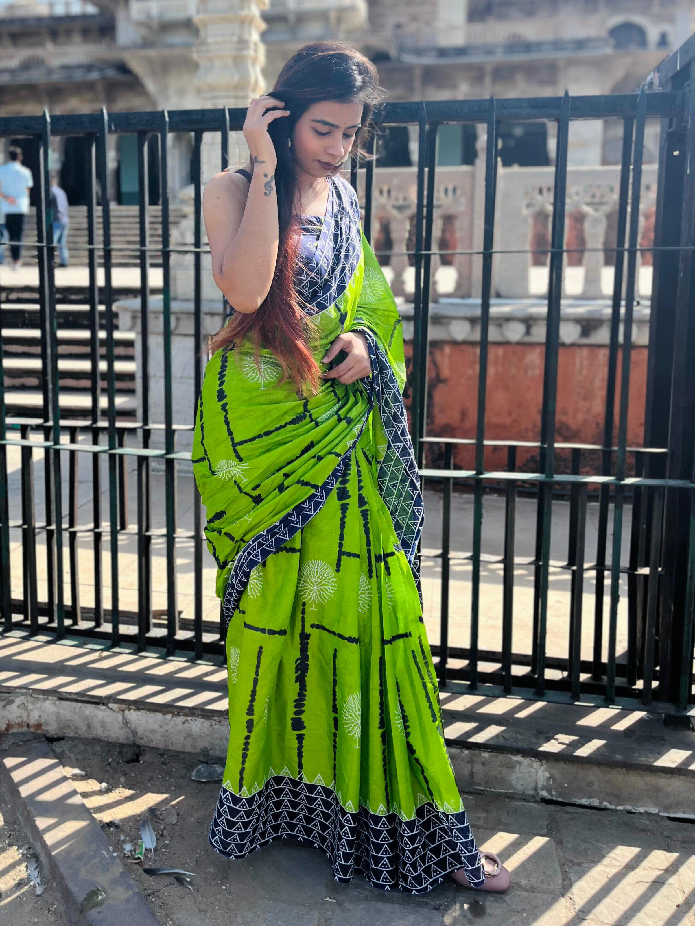 Green Cotton Fabric Saree