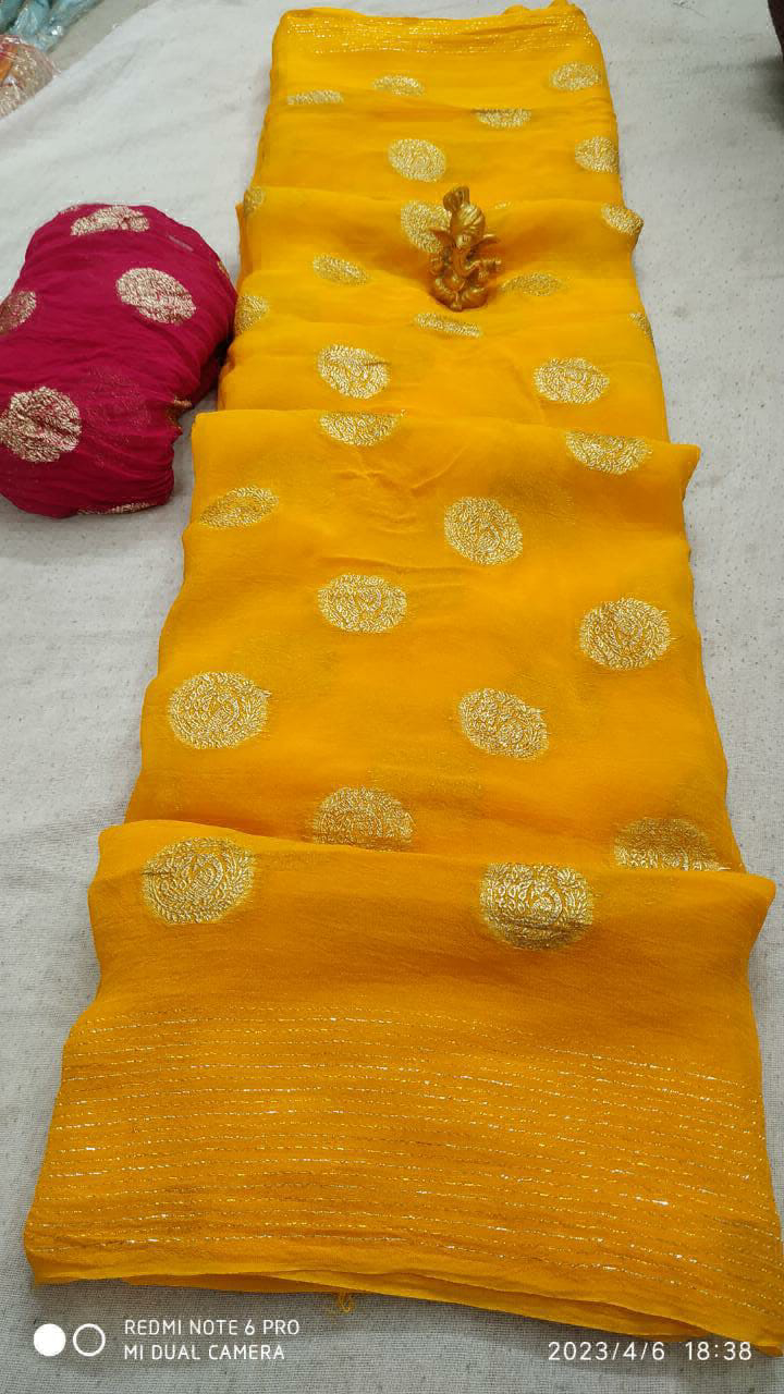 Beautiful Georgette Zari Worl Saree - yellow