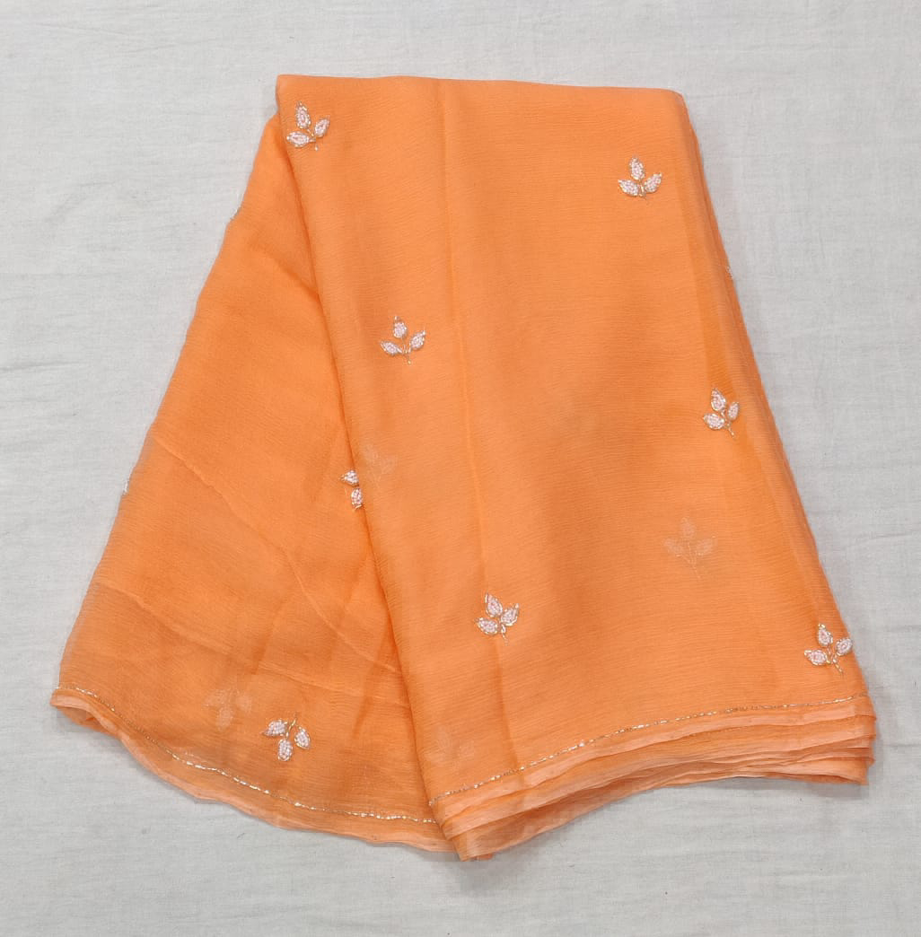 Beautiful Katdana Work Saree - Web Orange