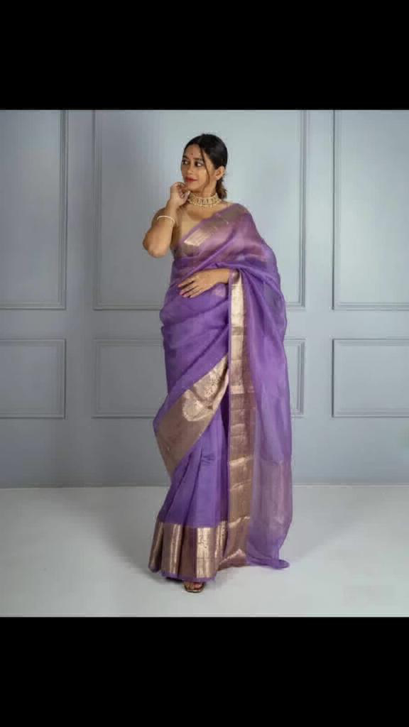 Beautiful Organza Work GARI WORL SAREE - violet