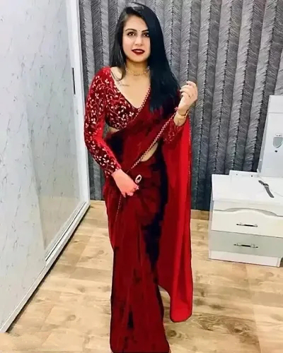 Valvet Saree Winter Special  - Red