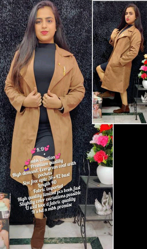 Beautiful Long Coat For Girls  - Brown, XL