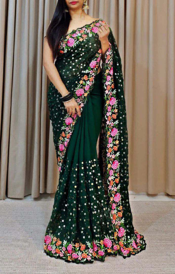 Beautiful Sequence Saree - green