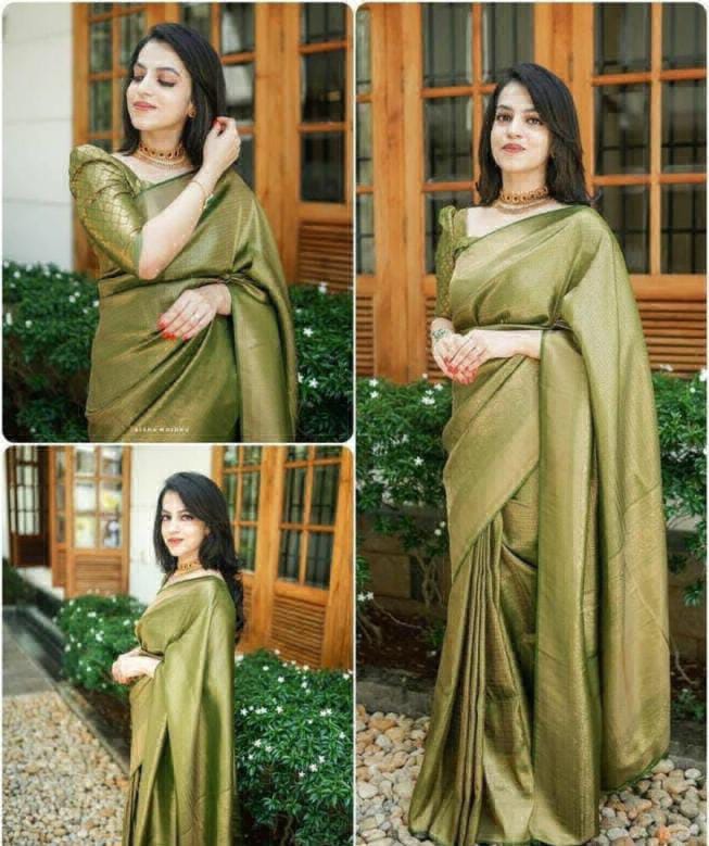 Lichi Silk Saree  - Green