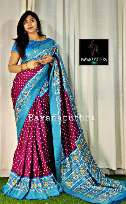 Kalamkari Patola Design Saree - Twilight Blue