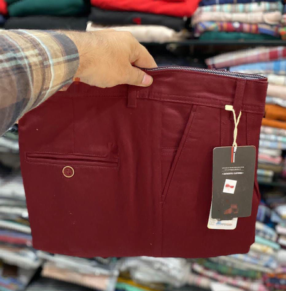 Mens Cotton Trousers  - Maroon, L