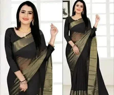 Chiffon Zari Border Saree - Black