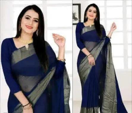 Chiffon Zari Border Saree - Black