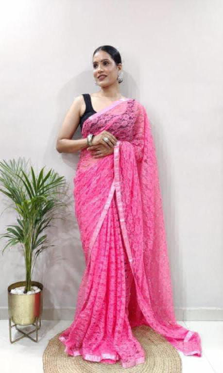 Beautiful Net Braso Saree - pink