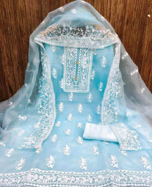 ORGANZA Suit Material  - aqua blue