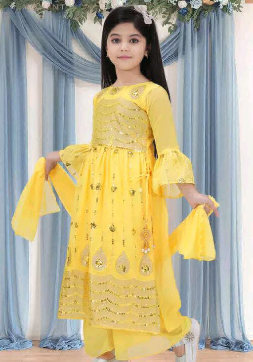 Girls Dress Kurta Plazo Duptta Set  - 2-3 Year, Yellow