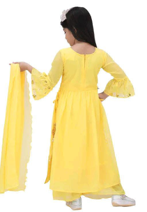 Girls Dress Kurta Plazo Duptta Set  - 4-5, Yellow