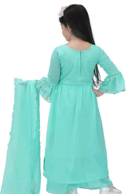 Girls Dress Kurta Plazo Duptta Set  - 9-10, Green