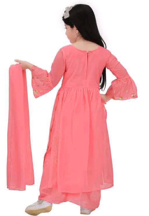 Girls Dress Kurta Plazo Duptta Set  - 6-7, pink