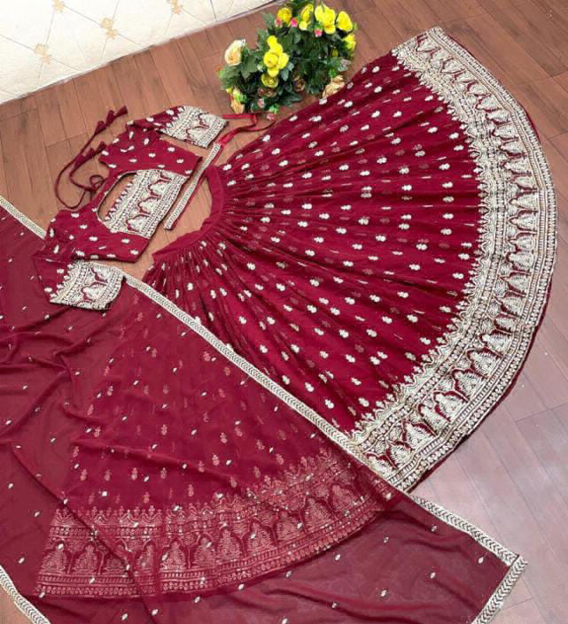 New Collection Sequence Work Lehanga Chunni Collection  - Red, Free Size Up To 44