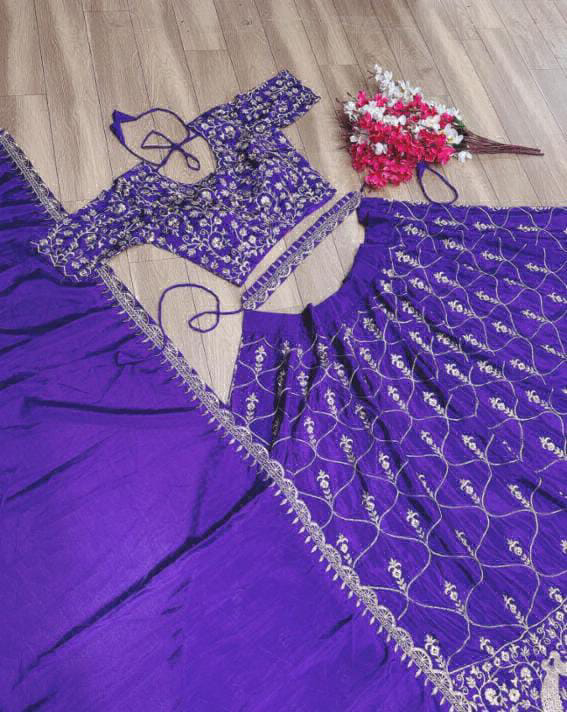 Bridal Lehanga Chunni Collection  - Electric Violet, Free Size Up To 44