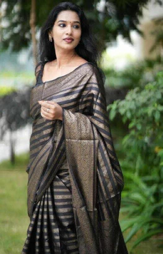 Beautiful Lechi Silk Saree - Black