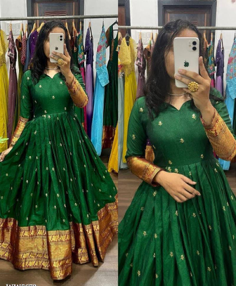 Festival Party Wear Zari Gown  - Green, XXL