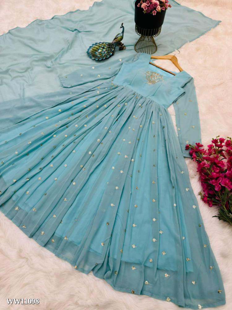 Mirror Work Gown With Dupatta  - XXL