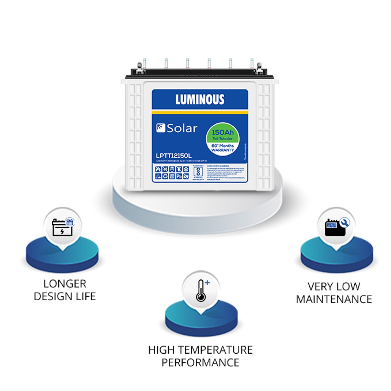 Luminous LPTT12150L 150 Ah C10 Solar Battery - 3 Years Warranty