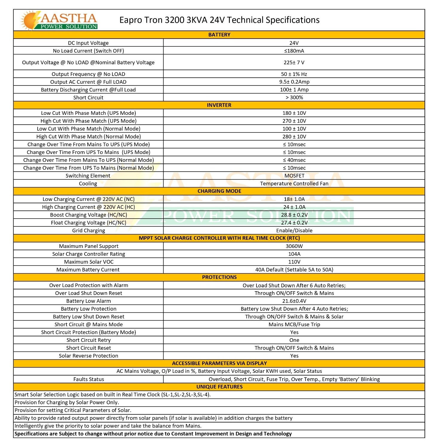 Eapro Tron 3200 3KVA 24V 104A AI MPPT Solar PCU