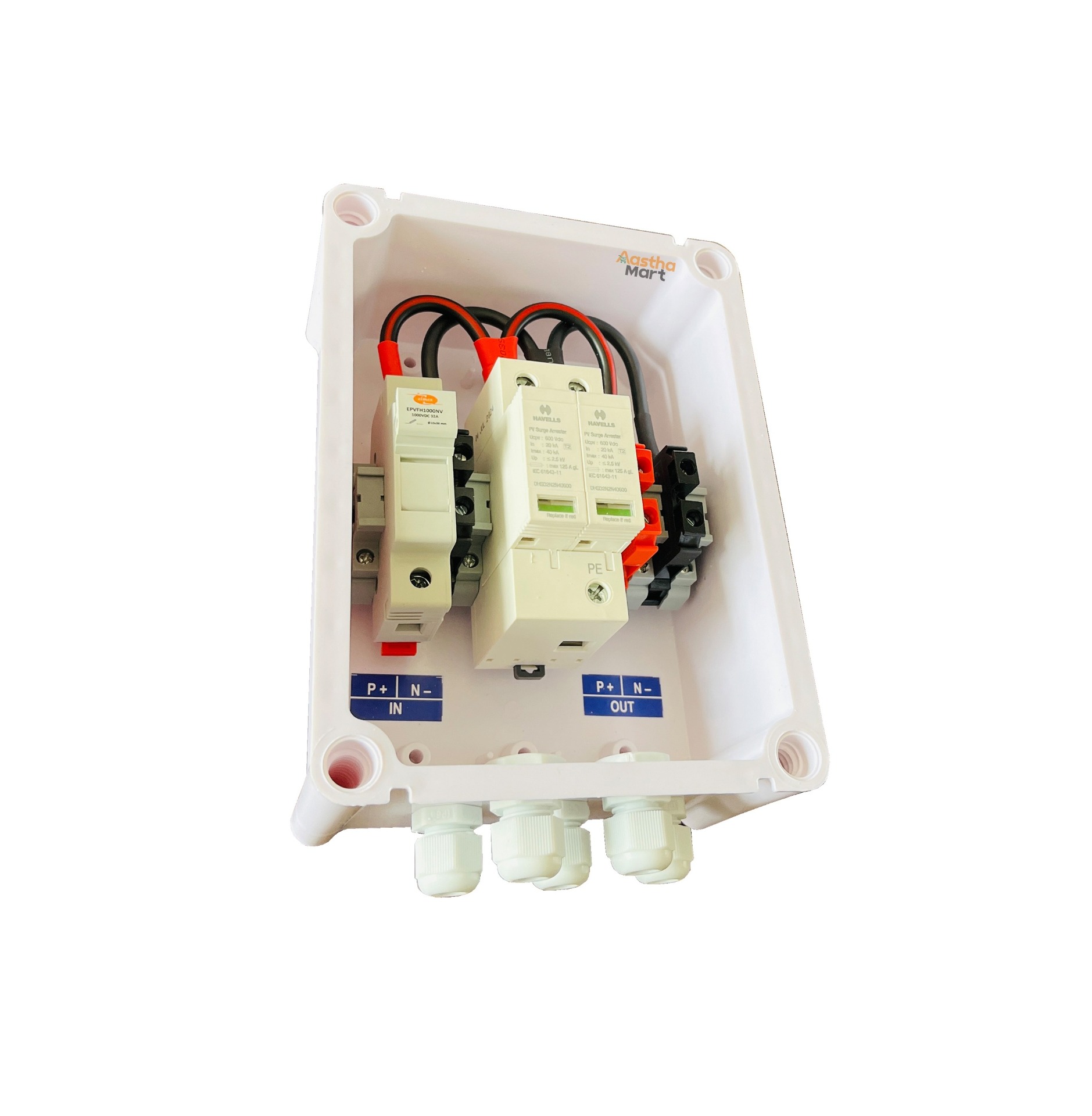 Solar DCDB 1 IN 1 OUT 600V 1KW - 4KW - Elmex Fuse 30A + Havells 600V SPD