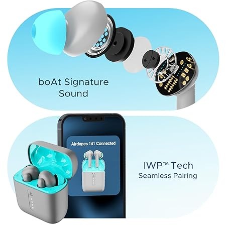 boAt Airdopes 141 Bluetooth Truly Wireless in Ear Headphones with 45H Playtime,Low Latency Mode for Gaming, ENx Tech, IWP, IPX4 Water Resistance, Smooth Touch Controls(Cyan Cider)