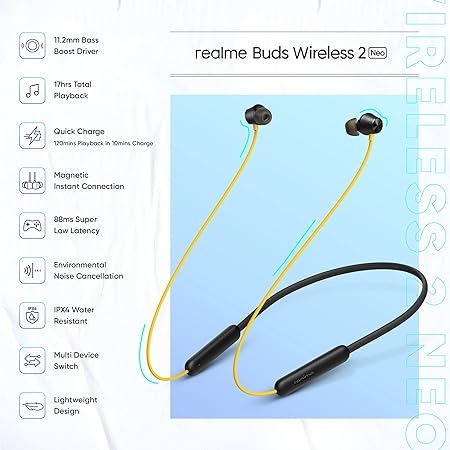 realme Buds Wireless 2 Neo Bluetooth in Ear Earphones with Mic, Fast Charging & Up to 17Hrs Playtime (Black)