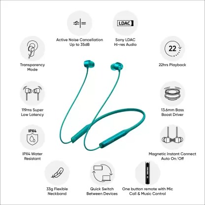 realme Buds Wireless Pro with Active Noise Cancellation (ANC) Bluetooth Headset  (Green, In the Ear)